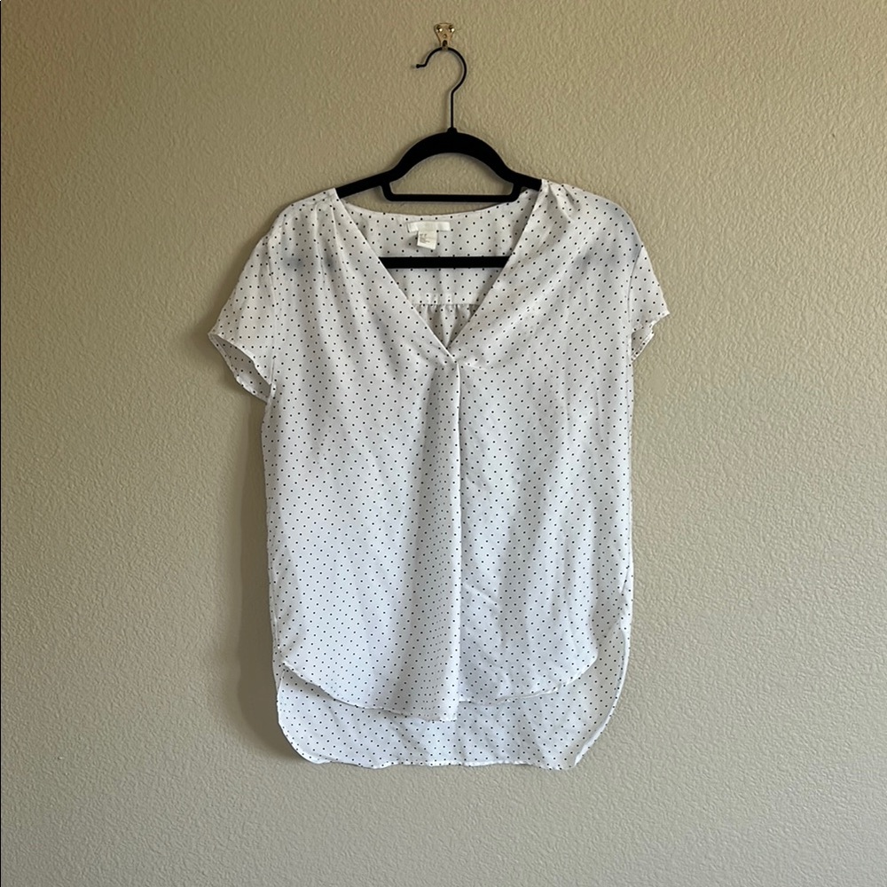 H&M White Short Sleeve Relaxed Polka Dot Blouse
